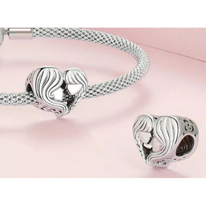 925 Sterling Silver Mom and Daughter Silhouette Bead Charm