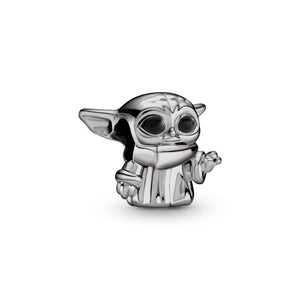 925 Sterling Silver Black Enamel Baby Yoda Bead Charm