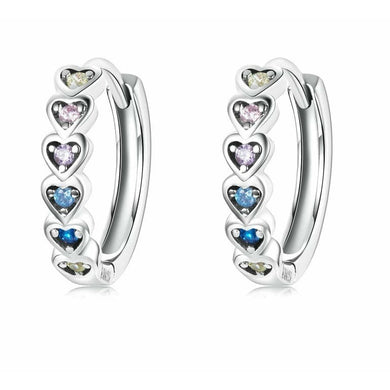 925 Sterling Silver Color Hearts Hoop Earrings