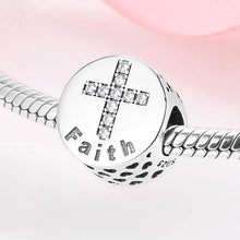 Load image into Gallery viewer, 925 Sterling Silver FAITH CZ Cross Pattern Bead Charm