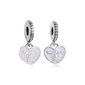 925 Sterling Silver Mother and Daughter in Law Split Heart SET Dangle Charm