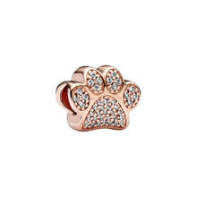 Load image into Gallery viewer, 925 Sterling Silver CZ Rose Gold Plated Dog Paw Bead Charm