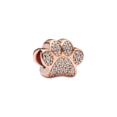 925 Sterling Silver CZ Rose Gold Plated Dog Paw Bead Charm