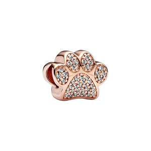 925 Sterling Silver CZ Rose Gold Plated Dog Paw Bead Charm