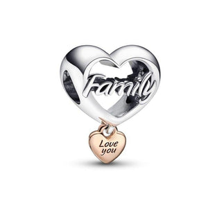 925 Sterling Silver Family Heart Bead Charm