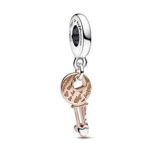 925 Sterling Silver Rose Gold The Key To Happiness Dangle Charm