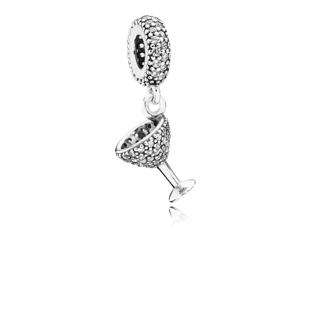 925 Sterling Silver CZ Cocktail Glass Dangle Charm