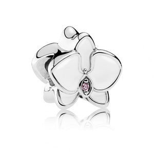 925 Sterling Silver Orchid White Enamel Bead Charm