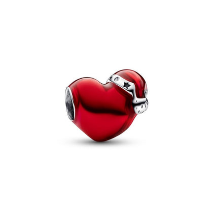 Metallic Red Christmas Heart Bead Charm