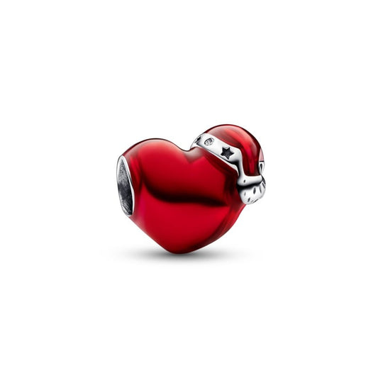 Metallic Red Christmas Heart Bead Charm