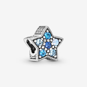 925 Sterling Silver Blue Shaded CZ Star Bead Charm