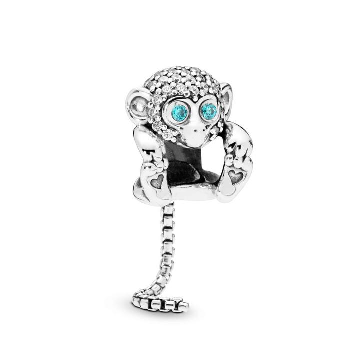 925 Sterling Silver Sparkling Monkey Bead Charm