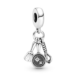 925 Sterling Silver Spatula, Frying Pan & Whisk Dangle Charm