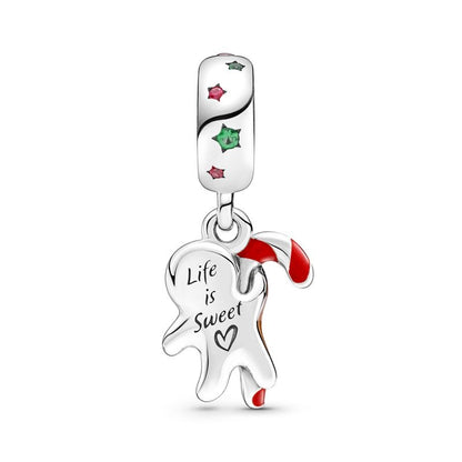 Gingerbread Man and Candy Cane Dangle Charm