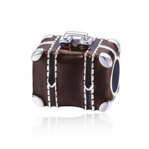 925 Sterling Silver Travelling Suitcase Brown Enamel Charm