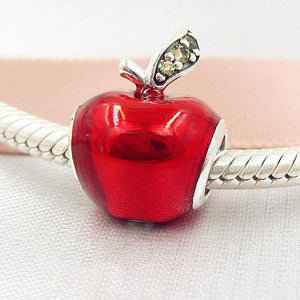 925 Sterling Silver Red Enamel Apple Bead Charm