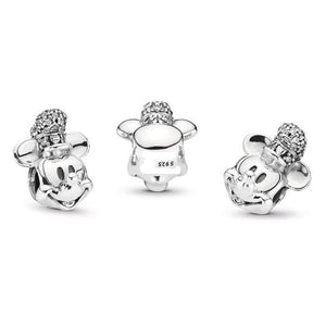 925 Sterling Silver CZ Mickey Mouse Bead Charm