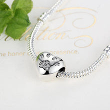 Load image into Gallery viewer, 925 Sterling Silver CZ Paw Print Heart Bead Charm