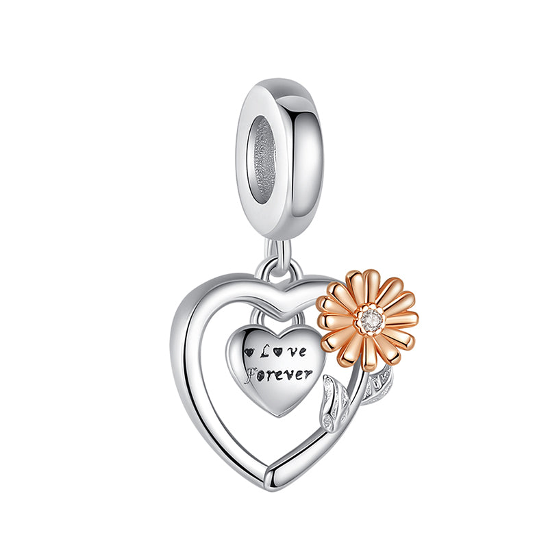 925 Sterling Silver Two Tone Love Forever Dangle Charm