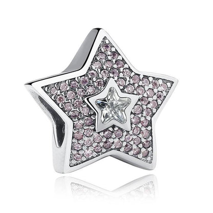 Tiny Pink CZ Star Bead Charm