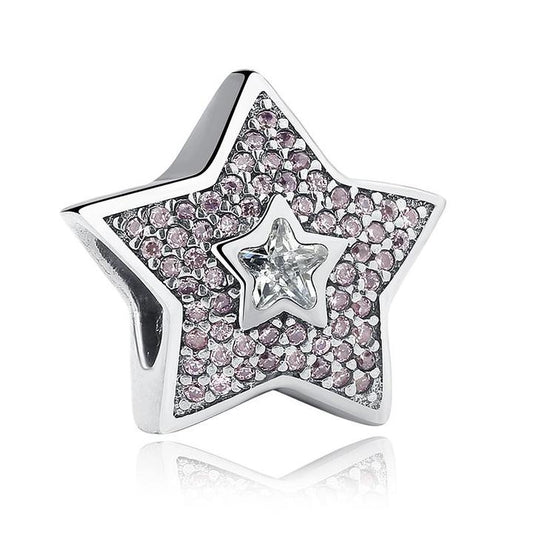 Tiny Pink CZ Star Bead Charm