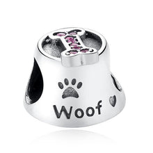 Load image into Gallery viewer, 925 Sterling Silver Pink CZ Woof Dog Bowl Bead Charm