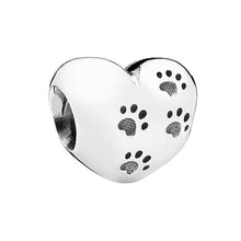 Load image into Gallery viewer, 925 Sterling Silver My Sweet Pet Paw Prints Heart Bead Charm