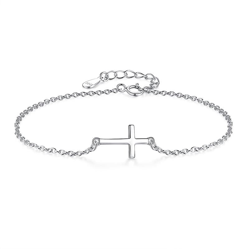 925 Sterling Silver Plain Cross Bracelet
