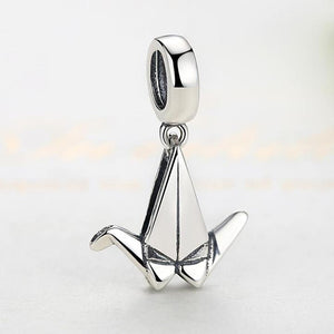 925 Sterling Silver Paper Crane Origami Dangle Charm