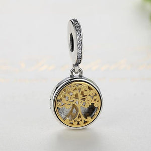 925 Sterling Silver Gold Plated Family Tree LOCKET Dangle Charm