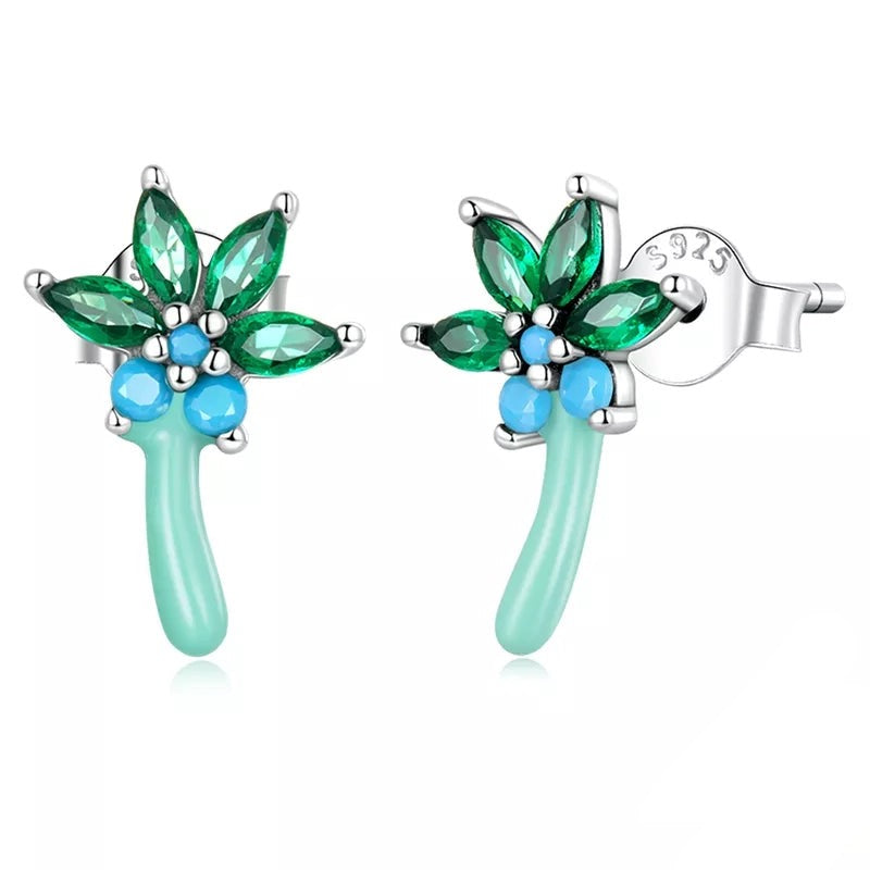 925 Sterling Silver Boho Flower Stud Earrings