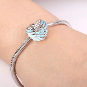 925 Sterling Silver Baby Boy Wrapped Angel Wings Bead Charm