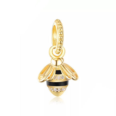 Yellow Gold Plated and Black Bee Dangle Charm