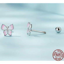 Load image into Gallery viewer, 925 Sterling Silver Pink and White Butterfly Stud Earrings