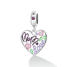 Load image into Gallery viewer, 925 Sterling Silver Mom Love Flower Doodle Heart Dangle Charm