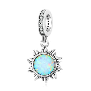 925 Sterling Silver Opal Bohemian Sun Dangle Charm