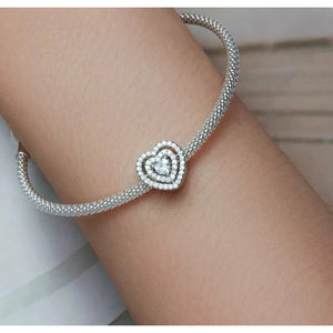 925 Sterling Silver Clear CZ Pave Heart Bead Charm