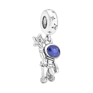 925 Sterling Silver Astronaut Holding A Star Dangle Charm
