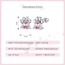 Load image into Gallery viewer, 925 Sterling Silver Pink CZ Paw Print Stud Earrings