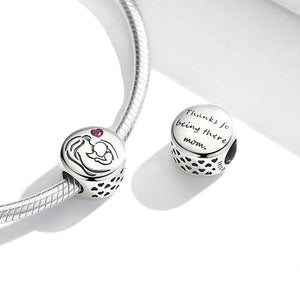 925 Sterling Silver "Thanks for being there Mom" Bead Charm