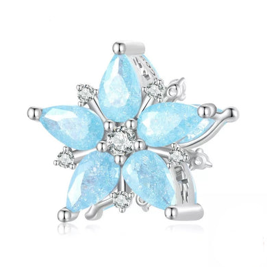 925 Sterling Silver Blue CZ Snowflake Bead Charm