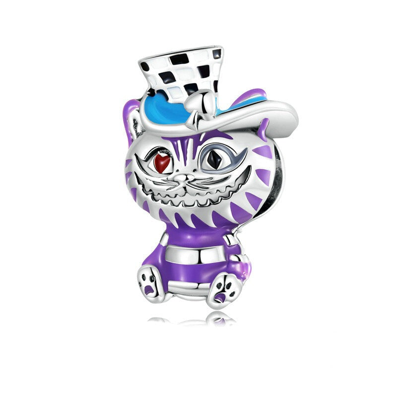 925 Sterling Silver Cheshire The Cat Bead Charm