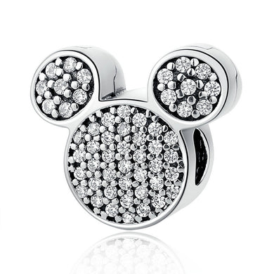925 Sterling Silver CZ Mickey Mouse Ears Bead Charm