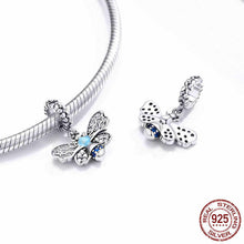 Load image into Gallery viewer, 925 Sterling Silver Blue CZ Bee Dangle Charm