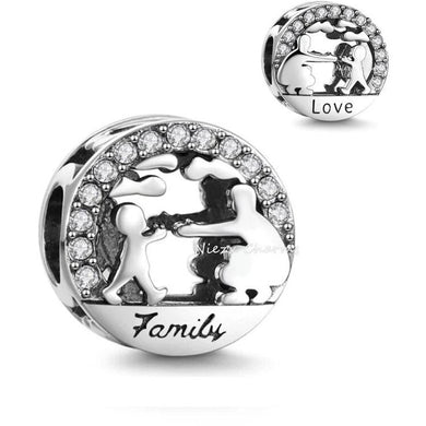 925 Sterling Silver Love Family Round Cz Bead Charm