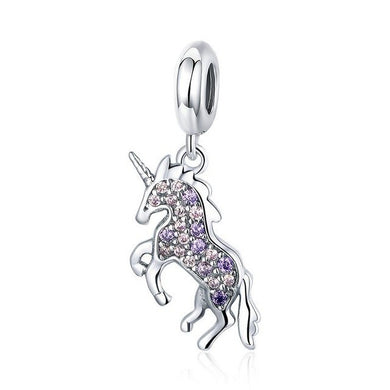 925 Sterling Silver Pink CZ Unicorn Dangle Charm