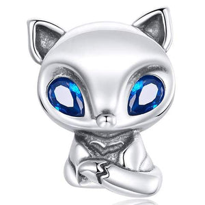 925 Sterling Silver Baby Blue Eyed Fox Bead Charm