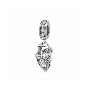 925 Sterling Silver Real Human Heart Dangle Charm