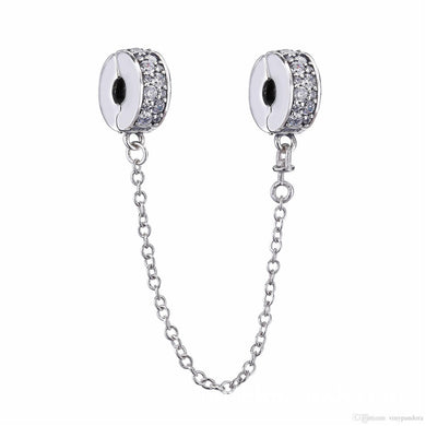925 Sterling Silver Clear CZ Clip On Safety Chain