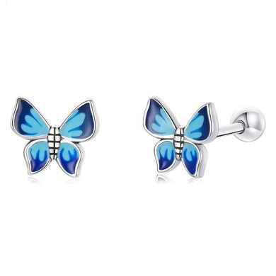 925 Sterling Silver Blue Butterfly Stud Earrings